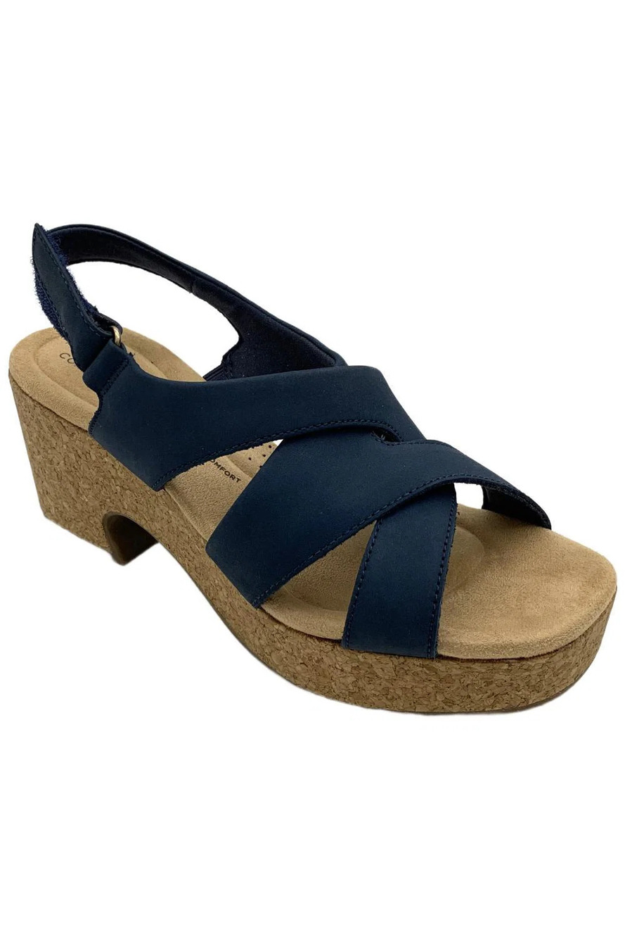 Clarks Collection Women's Nerisa Grace Wedge Sandal Navy - Wide